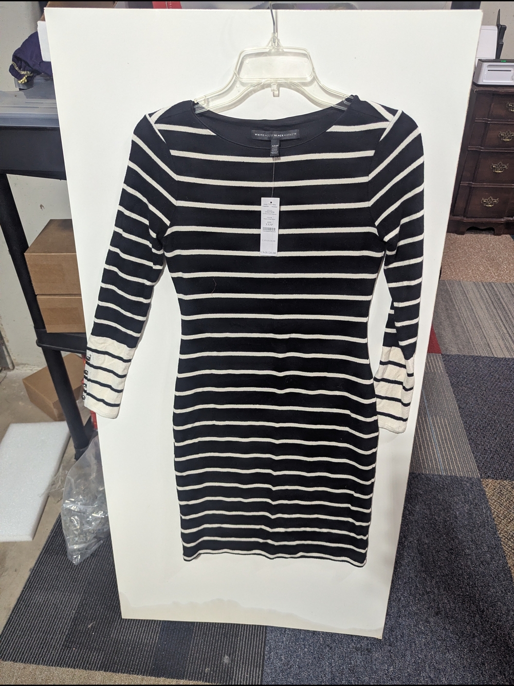 White House Black Market Black and White Striped Sheath Dress